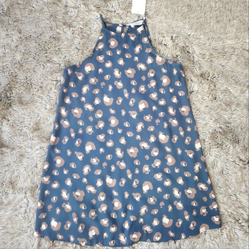 First Love by‎ Lovelyn Sleeveless Mini Dress Blue with Leopard Print Size Small